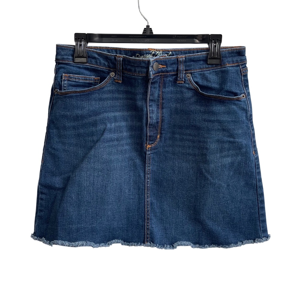 Universal Thread Denim Mini Skirt Womens 10/30 Blue Boho Raw Hem Frayed Stretch